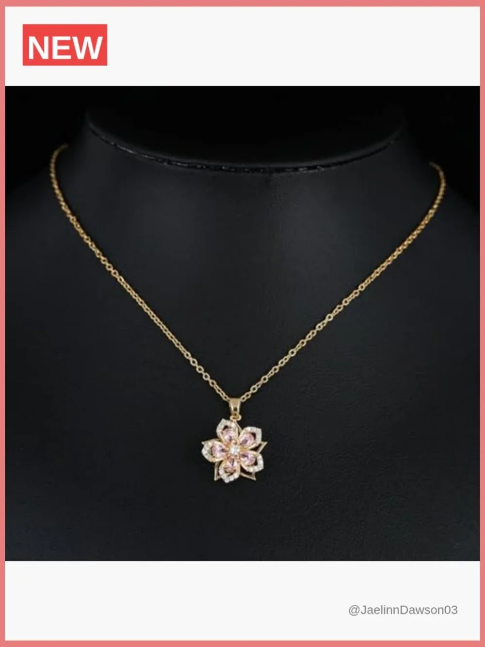 Gold Flower Fidget Necklace Rotatable Crystal Pendant Adjustable